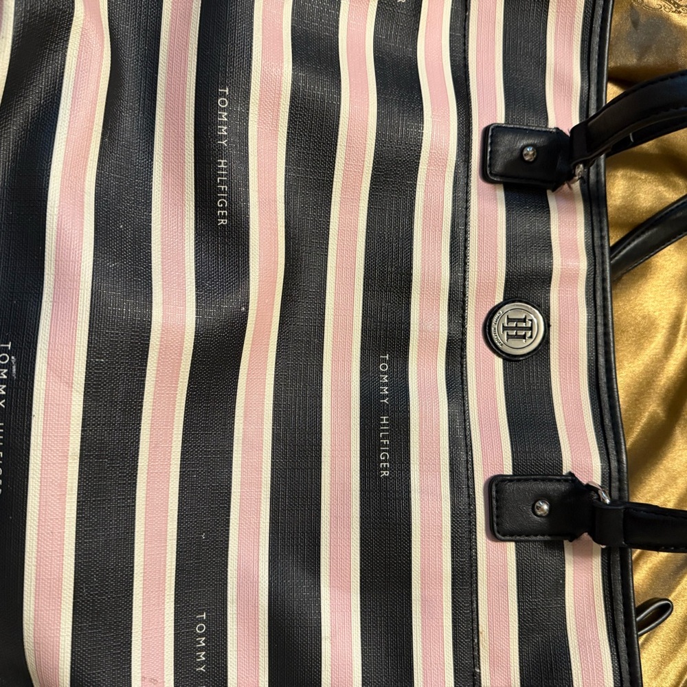 Tommy Hilfiger Pink and Black Striped Bag